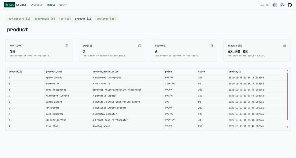 SQL Studio 免费开源、基于 Web 浏览器的轻量级数据库查询工具