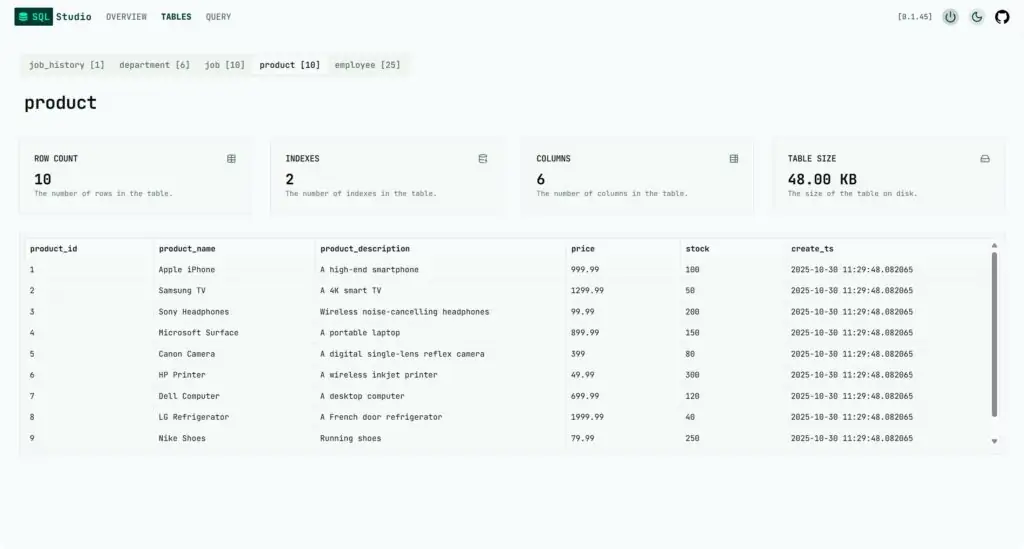SQL Studio 免费开源、基于 Web 浏览器的轻量级数据库查询工具
