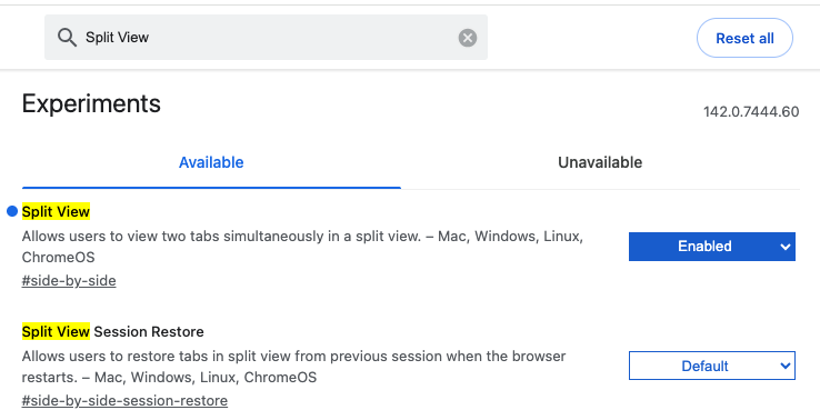 Chrome谷歌浏览器单Tab标签页，分成左右两屏功能设置方法